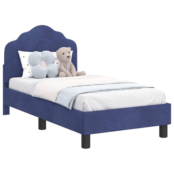 vidaXL Toddler Bed Frame with Headboard Police Blue 70 x 140 cm Velvet