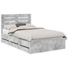 vidaXL Bed Frame with Drawer Concrete Grey 135 x 190 cm Engineer Wood