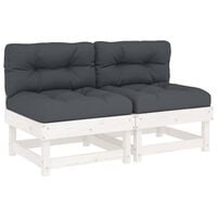 vidaXL Middle Sofas with Cushions 2 pcs White Solid Wood Pine