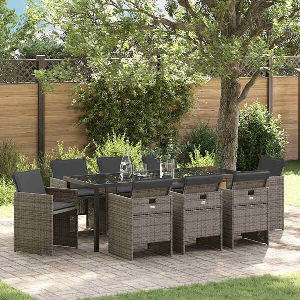vidaXL Garden Dining Set 9 pcs Grey Poly Rattan
