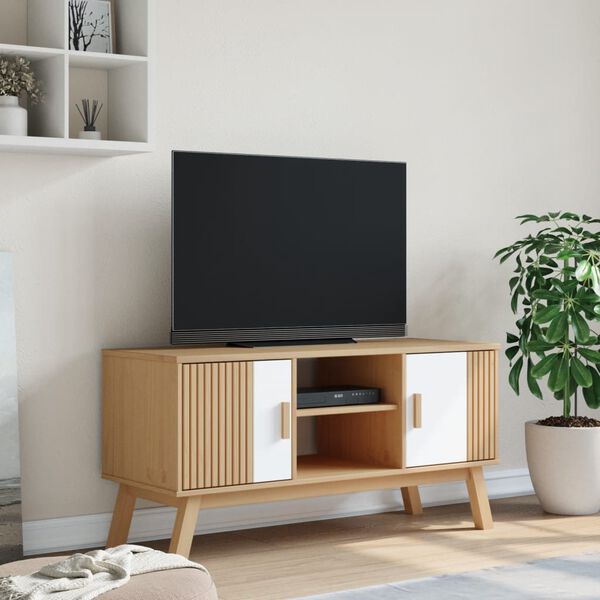 vidaXL TV Cabinet OLDEN White and Brown 114x43x57 cm Solid Wood Pine