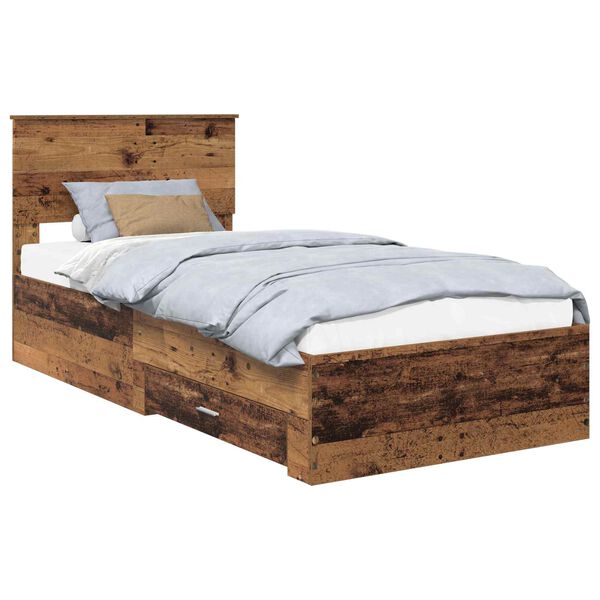 vidaXL Bed Frame with Headboard Old Wood 90 x 200 cm Engineered Wood