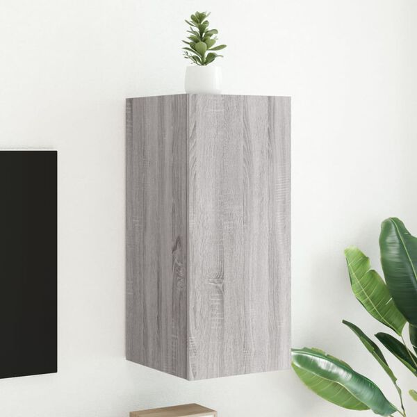 vidaXL TV Wall Cabinet with LED Lights Grey Sonoma 30.5x35x70 cm