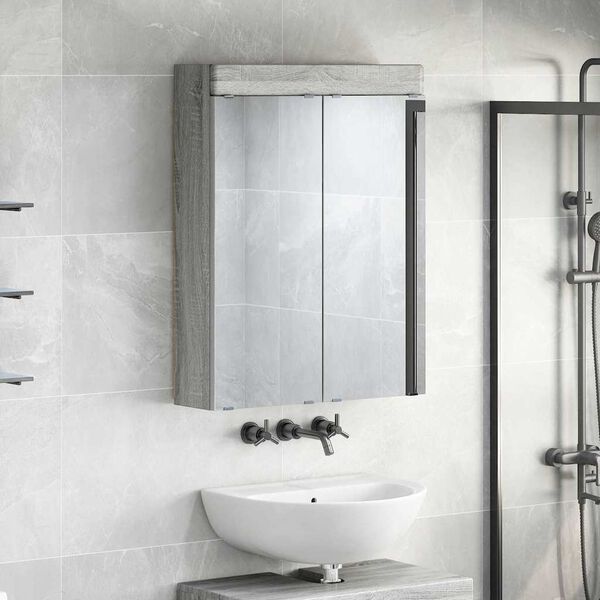 vidaXL Bathroom Mirror Cabinet TULUM Grey Sonoma 60 x 16.5 x 78 cm