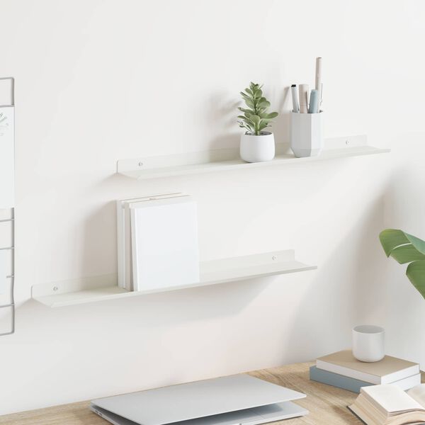 vidaXL Floating Shelf Wall-mounted 2 pcs White 60 x 9 x 2.5 cm Steel