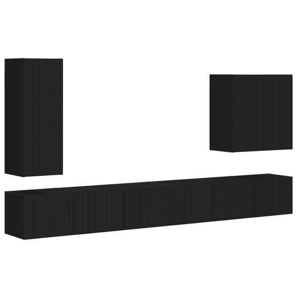 vidaXL TV Wall Cabinet Set Wall-mounted 6 pcs Black