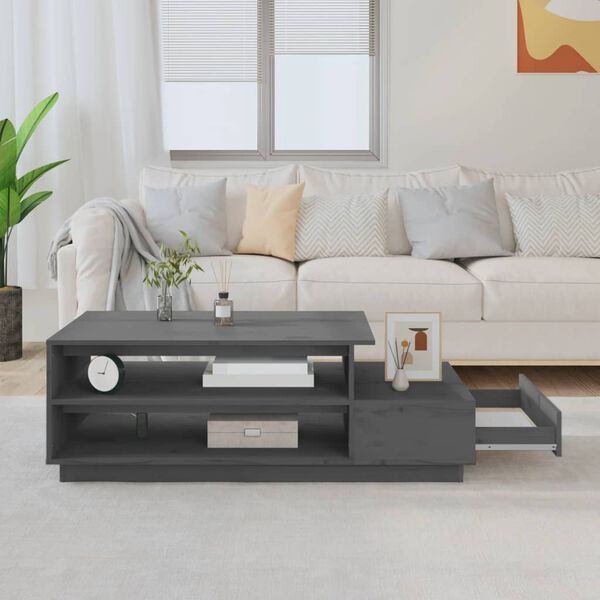 vidaXL Coffee Table Grey 120x50x40.5 cm Solid Wood Pine
