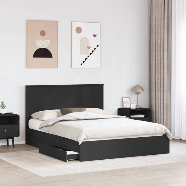 vidaXL Storage Bed with Headboard Black 150 x 200 cm Engineered Wood