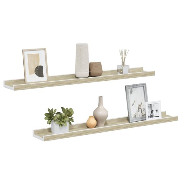 vidaXL Wall Shelves 2 pcs White and Sonoma Oak 80x9x3 cm