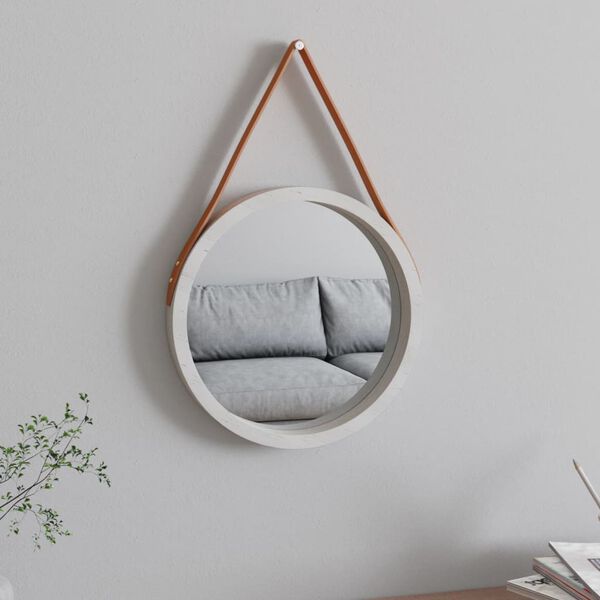 vidaXL Wall Mirror with Strap White &Oslash; 35 cm