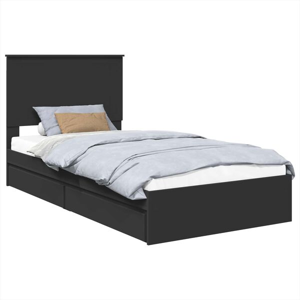 vidaXL Storage Bed with Headboard Black 100 x 200 cm Engineered Wood