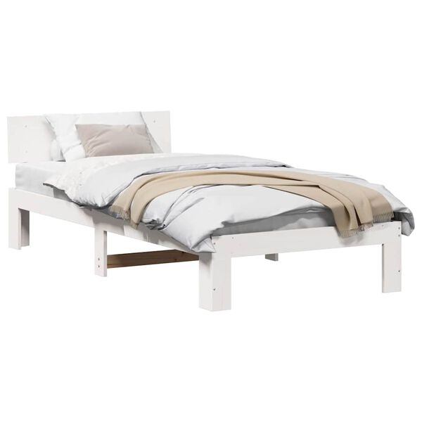 vidaXL Bed Frame with Headboard White 90 x 190 cm Solid Pine Wood