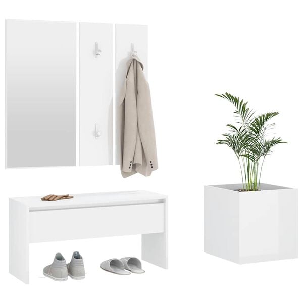 vidaXL Hallway Furniture Set High Gloss White Engineered Wood
