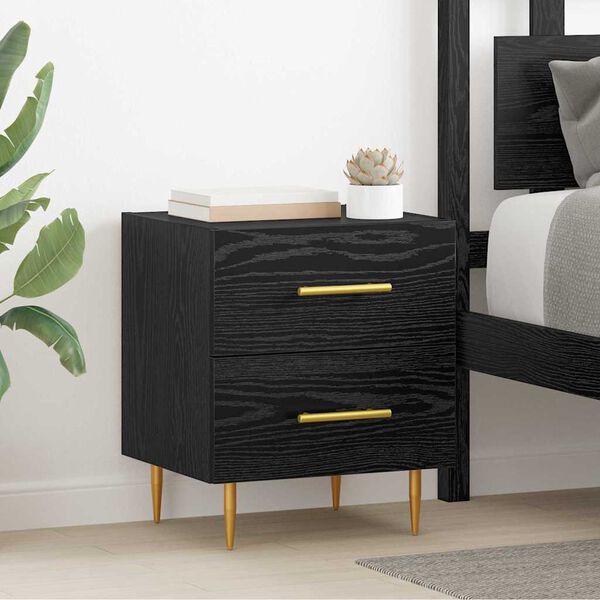 vidaXL Bedside Cabinet with Drawer 2 pcs Black Oak 40 x 35 x 47.5 cm
