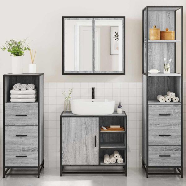 vidaXL 4&nbsp;Piece Bathroom Furniture Set&nbsp;Grey Sonoma Engineered Wood
