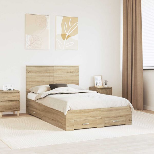 vidaXL Bed Frame with Drawer Sonoma Oak 135 x 190 cm Engineered Wood
