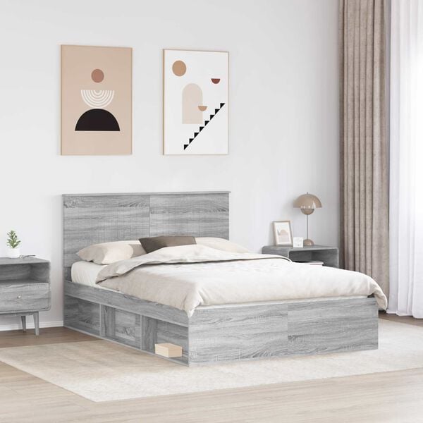 vidaXL Bed Frame Grey Sonoma 135 x 190 cm Solid Pine Wood