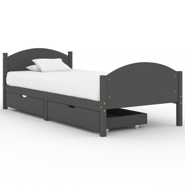vidaXL Bed Frame without Mattress Dark Grey Solid Wood Pine 90x200 cm (322046+321990)