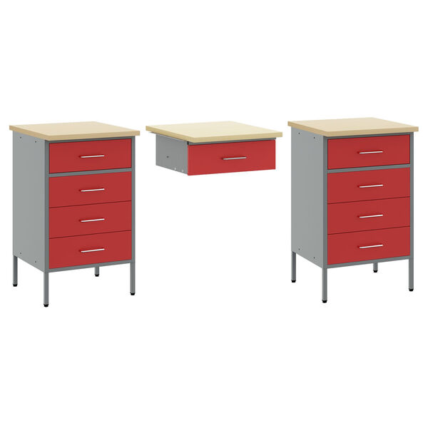 vidaXL Work Cabinet with Drawer with Lock 7 pcs Red 150 x 55 x 200 cm