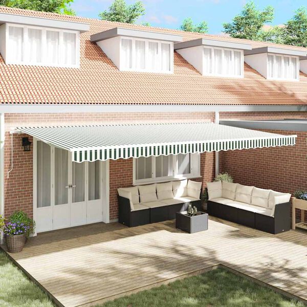 vidaXL Retractable Awning Retractable Green and White 600 x 300 cm