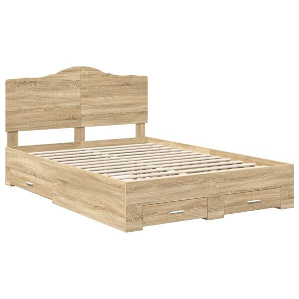 vidaXL Bed Frame with Drawer Sonoma Oak 140 x 200 cm Engineered Wood