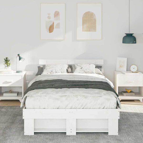 vidaXL Bed Frame with Headboard White 140 x 190 cm Solid Pine Wood