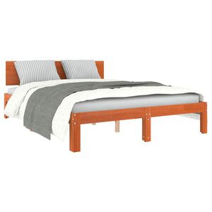 vidaXL Bed Frame with Headboard Wax Brown 140 x 190 cm Solid Pine Wood