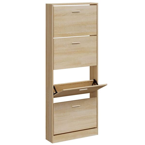 vidaXL Shoe Cabinet Oak 59x17x150 cm Engineered Wood