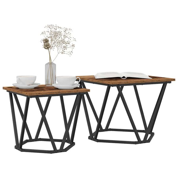 vidaXL Side Table Set 2 pcs Reclaimed Wood Engineered Wood and Steel