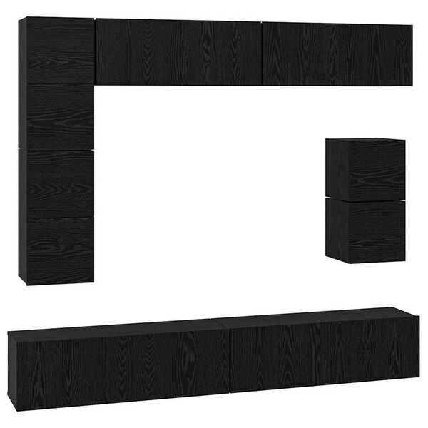 vidaXL TV Cabinet Set Wall-mounted 8 pcs Black Oak Engineered Wood