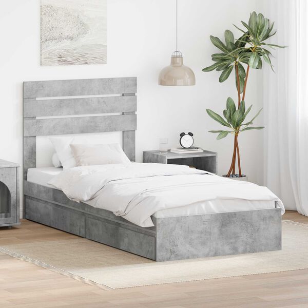 vidaXL Storage Bed Concrete Grey 90 x 200 cm Engineered Wood