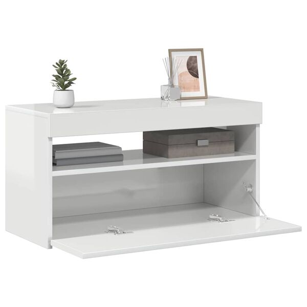 vidaXL TV Cabinet with LED Lights High Gloss White 75x35x40 cm