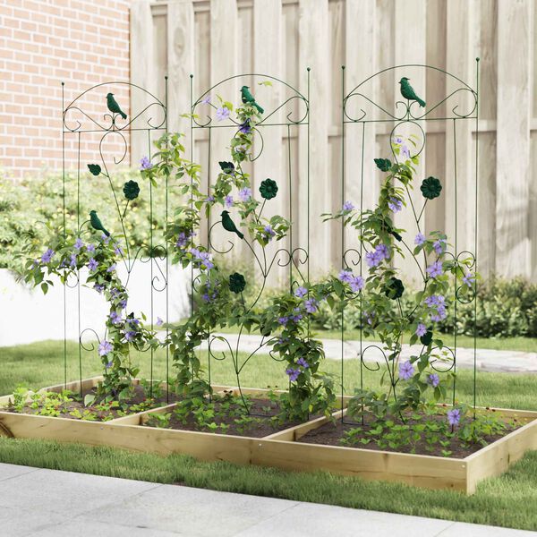 vidaXL Garden Fence 3 pcs Green 112 x 40 cm Steel