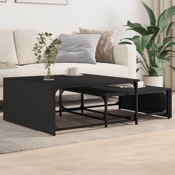 vidaXL Nesting Coffee Tables 2 pcs Black Engineered Wood and Metal