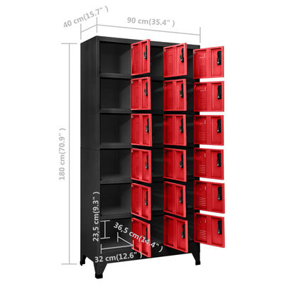 vidaXL Locker Cabinet Anthracite and Red 90x40x180 cm Steel
