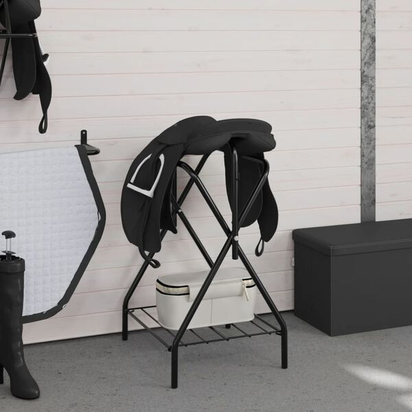 vidaXL Saddle Rack Foldable Freestanding Black Iron