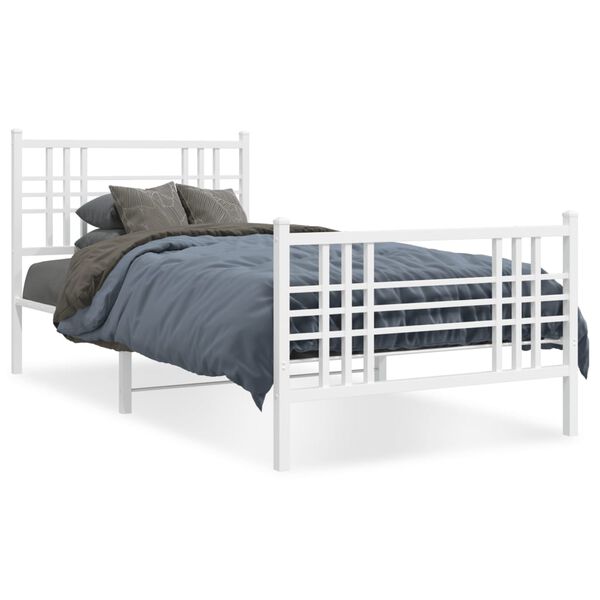 vidaXL Metal Bed Frame without Mattress with Footboard White 90x190cm