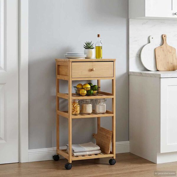 vidaXL Kitchen Trolley with Wheels Natural 37 x 36 x 80 cm Bamboo