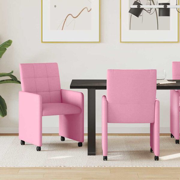 vidaXL Dining Chairs with Wheels 2 pcs Pink 58 x 65 x 94 cm Fabric