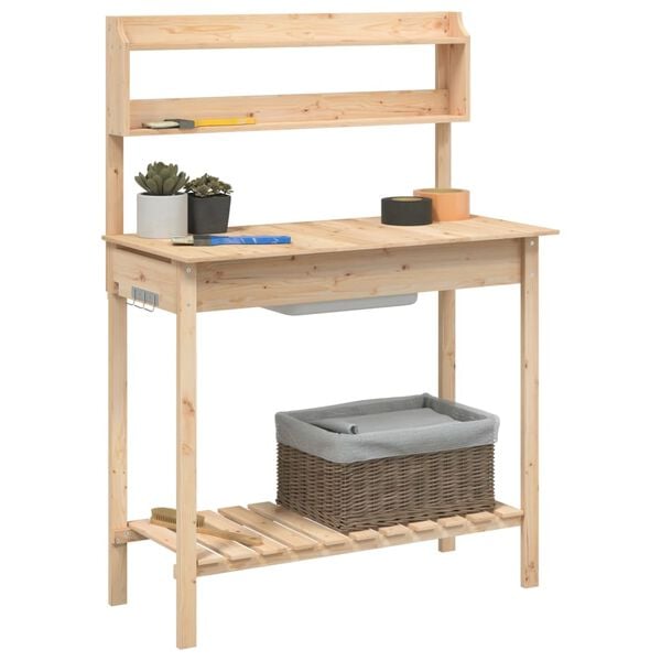 vidaXL Potting Table with Sink 147.5x44x139.5 cm Solid Wood Fir