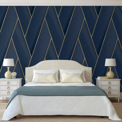 DUTCH WALLCOVERINGS Wallpaper Geometric Blue and Gold 