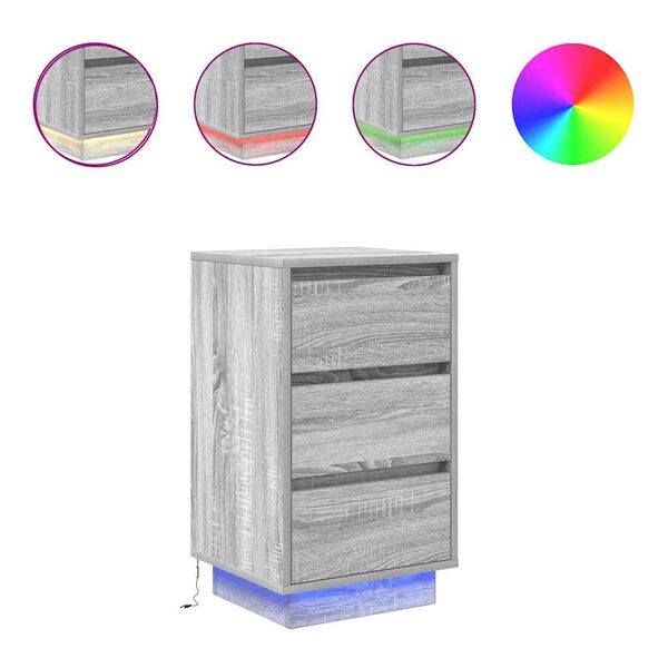 vidaXL Bedside Cabinet with LED Lights&nbsp;Grey Sonoma 38x34x65 cm
