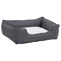 vidaXL Dog Bed Grey and White 85.5x70x23 cm Linen Look Fleece