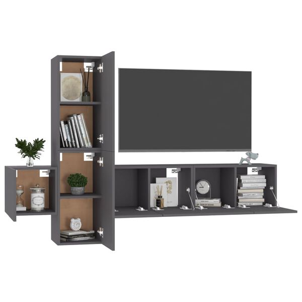 vidaXL 5 Piece TV Cabinet Set Grey Engineered Wood