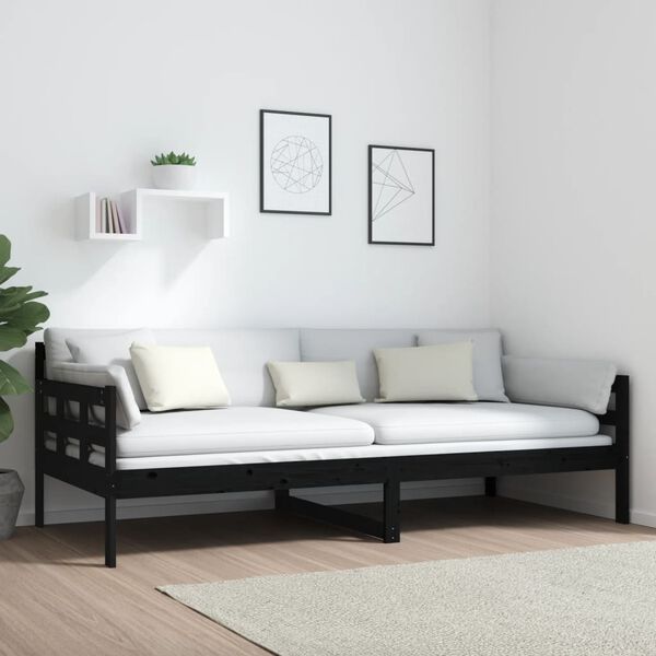 vidaXL Day Bed without Mattress Black Solid Wood Pine 90x200 cm