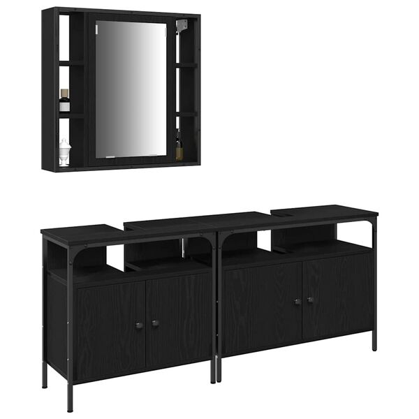 vidaXL Bathroom Vanity Units with Shelf 3 pcs Black Engineered wood
