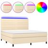 vidaXL Box Spring Bed with Mattress&LED Cream 160x200 cm Fabric