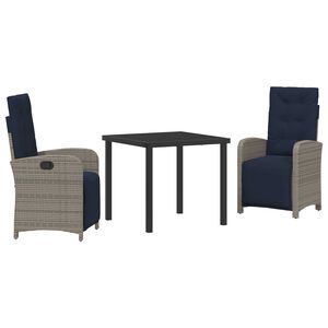 vidaXL Garden Dining Set with Cushion 3 pcs Grey Poly Rattan