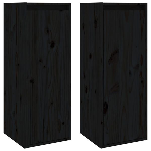vidaXL Wall Cabinets 2 pcs Black 30x30x80 cm Solid Wood Pine