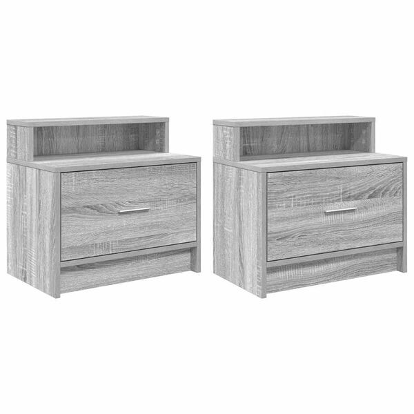 vidaXL Bedside Cabinets with Drawer 2 pcs Grey Sonoma 51x31x47 cm